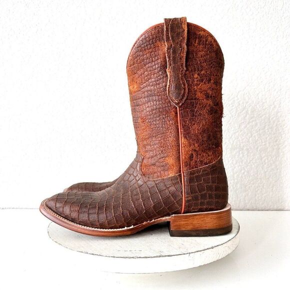 NEW Lane Capitan Mens Cowboy Boots CISCO 8D Brown Leather Wide Square Toe 13" - Picture 4 of 12